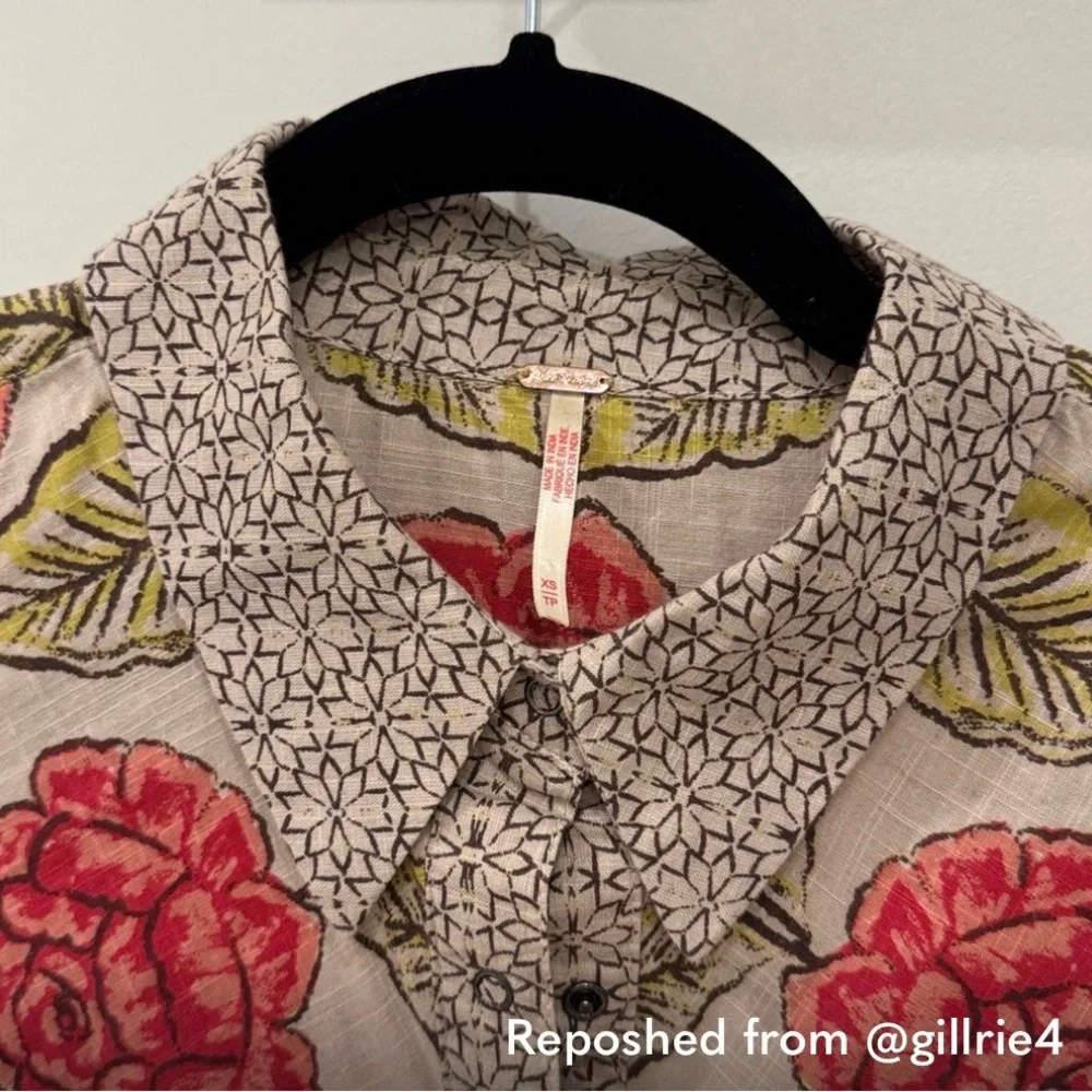 Free People Long Sleeve Dress with Red and Green Floral Pattern - Picture 4 of 6